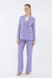 KRUVAZE KAPAMA METAL DÜĞME AKSESUARLI BLAZER CEKETLİ BOL PAÇA PANTOLONLU TAKIM 1